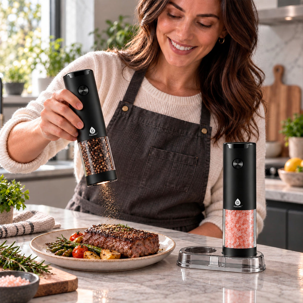 Electric Salt & Pepper Grinder Set – 2-Piece One-Touch Adjustable Grinders